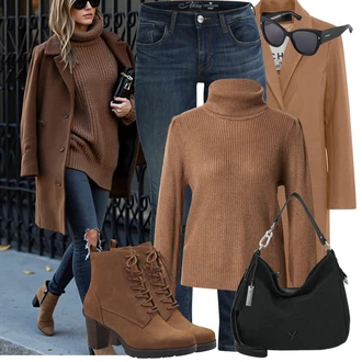 Outfit sa Smeđa/Kaki/Siva/Bež Vuneni Džemper/Jednostavni Džemper/Pulover s Rol Ovratnikom/Džemper Od Kašmira/Džemper s rol ovratnikom/Carmen Džemper/Izrezani Džemper Vila "Cool jesenski outfit"