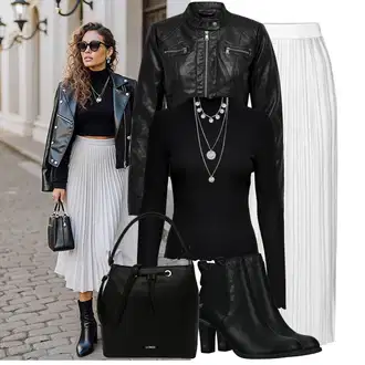 A-kroj Outfit sa Siva/Bijela/Srebro Hlača Velika Veličina/Haljina Veći Broj About You "Odjeća za jesen"Look: A-kroj, Lagano