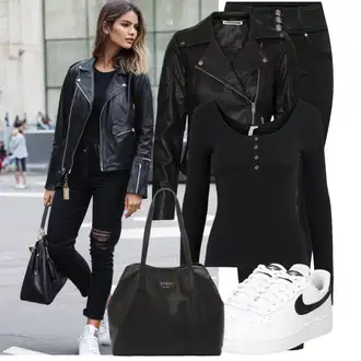 Outfit s Černá/Tmavě zelená Kožené Bund/Motorkářská bunda/Motorkářské Bund/Bunda z Umělé Kůže Noisy may "Cool podzimní outfit"