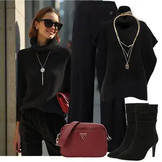 Outfit sa Crna/Žuta/Tamnoplava Palazzo Hlača/Hlače od muslina/Široka Hlača/Hlače Visokog Struka/Culotte Hlačice/Hlače s Prorezom/Marlene Hlača/Lanene Hlače/Tradicionalna Hlača Edited "Cool jesenski outfit"