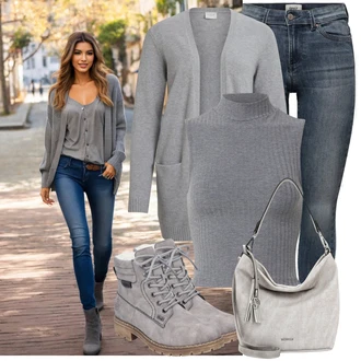 Outfit sa Siva/Bež/Svjetlosiva Čizmica Gležnjača na Vezanje/Podstavljena Gležnjača/Klasična čizmica/Zimska gležnjača/Borbena Čizma/Zimska cipela Rieker "Jesenski outfiti"