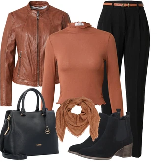 Outfit s Hnědá/Oranžová Kožené Bund/Kožená vintage bunda/Bunda z Umělé Kůže/Kožená Bomber Bund/Motorkářské Bund/Motorkářská bunda gipsy by mauritius "Módní vzhled na podzim"