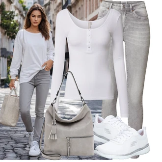 Flex Appeal 3.0 Outfit s Bílá/Šedá/Krémová Gymnastická bota/Tenisová bota/Bota na fitness/Tréninková bota/Běžecká bota/Golfová bota Skechers "Lehký outfit"