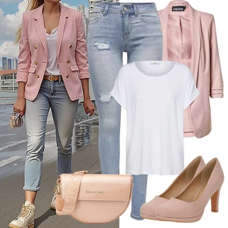 Outfit s Světle modrá/Modrá Kožená bunda/Džíny s Nízkým Sedem/Džíny s Dírou/Push up Džín/Kožené bundy/Džíny s Rozparkem Only "Perfekt na podzim"