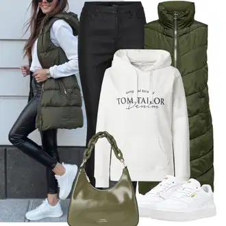 A line Outfit sa Tamnozelena Haljina Veći Broj/Parka velike veličine JdY "Odjeća u jesenskim bojama"