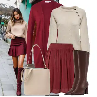 Outfit s Tmavě červená/Červená/Růžová/Vínová Pletenina veľkej veľkosti/Halenka a Tunika Tunika Vila "Cool podzimní outfit"