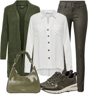 Outfit s Tmavě Zelená/Zelená Pletenina veľkej veľkosti/Kabát Only "Vkusný podzimní outfit"