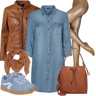 Outfit s Světle Modrá/Modrá Košilové šaty/Džínové Šaty VERO MODA "Módní vzhled na podzim"
