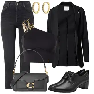 outfit mit Črna Women's Leather shoes/Oxford čevelj/Vintage čevelj na vezalke/Poslovna Obutev/Veganski čevelj Tamaris "Jesenska obleka za prosti čas"