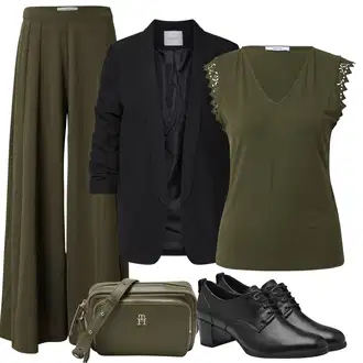 outfit mit Črna Women's Leather shoes/Oxford čevelj/Vintage čevelj na vezalke/Poslovna Obutev/Veganski čevelj Tamaris "Jesenska obleka za prosti čas"