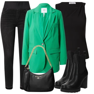 outfit mit Črna Chelsea Škornj/Usnjena Jakna/Klasični gležnjar/Usnjeni gležnjar/Podloženi Gležnar/Poletni gležnjar/Western gležnjar Guess "Jesenska obleka za prosti čas"