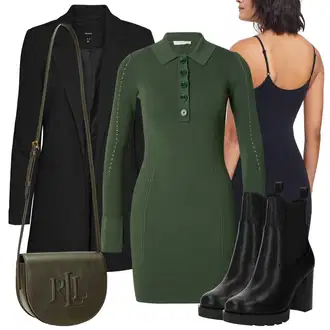 Jesenske Outfiti Gost na poroki mit Temno zelena/Zelena Obleka s ščitnikom za vrat/Zimska Pletena Obleka/Pletena Obleka/Pulover Obleka/Polo Obleka PATRIZIA PEPE "Jesenska obleka za prosti čas"