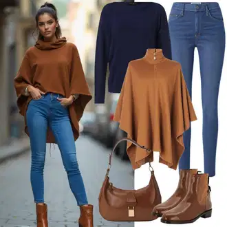 Jesenske Outfiti Debel mit Škrlatna/Roza/Temno modra Pulover Carmen/Pleteni Pulover/Pulover z Izrezom/Osnovni Pulover/Pulover z ovratnikom morgan, Rjava/Bež Škorenj iz Jagnječje Kože/Klasični škorenj/Bojni Škorenj/Gležnar na Vezalke/Treking Čevelj/Podloženi Gležnar GANT "Jesenski videz"