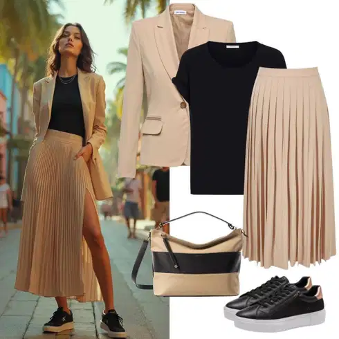 Kombinace Šedá/Hnědá/Béžová/Khaki Sukně Pro Matriku/Maxi sukně/Plisovaná sukně/Pletená sukně bershka