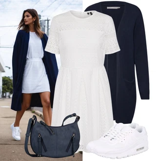 Babydoll, Styl Outfit s Bílá/Krémová/Šedá/Stříbrný Krajkové Šaty/Šaty na Konfirmaci VERO MODA "Každodenní vzhled"Look: 20 léta, Babydoll, Business, Elegantní, Old Money, Příliš oblečený, Romantický, Univerzitní, Slavnostní