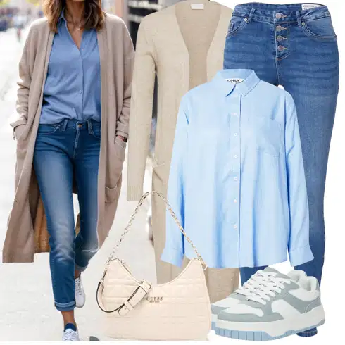 Kombinace Světle modrá Džínsová Blůza/Manšestrová Halenka/Jednobarevná Halenka/Blůza s knoflíčkem/Businessová Halenka/Lněná Halenka/Halenka s Dlouhým Rukávem/Oversize Halenka/Slip-on Halenka Only kombinovat s Béžová/Hnědá/Khaki Pletenina veľkej veľkosti Vila