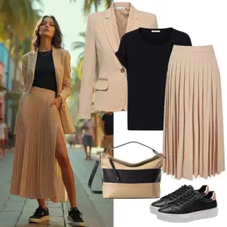 Ležerno Outfit sa Odijelo Kožna jakna za muškarce/Dugi Sako/Boyfriend Sako/Oversize Sako comma casual identity "Lijep ljetni izgled"Look: Stil, Pametno ležerno, Prevelik, Šik, Elegantan, Chic, Ležerno, Glamurozno
