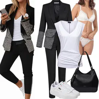 Outfit sa Smeđa/Siva/Zeleno/Ljubičasta/Bijela/Plava Odijelo Boucle Blazer/Karirani Sako Trendyol "Ljetni Izgled"