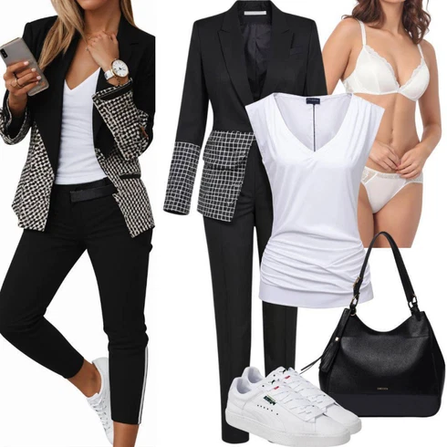 Kombinirajte Smeđa/Siva/Zeleno/Ljubičasta/Bijela/Plava Odijelo Boucle Blazer/Karirani Sako Trendyol