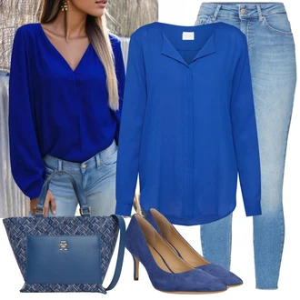 žakár Outfit s Modrá/Tmavě modrá Taška Přes Rameno/Velká taška/Obchodní Taška/Taška/Kancelářská Taška/Brašna/Shopper taška/Taška Na Rameno Tommy Hilfiger "Vzhled casual"