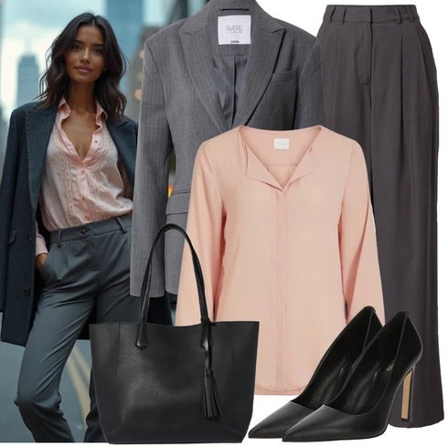 Kombinace Khaki/Šedá/Hnědá/Světle šedá/Tmavě šedá Široká Kalhoty/Kalhoty s Vysokým Pasem/Mušelínové kalhoty/Plisovaná Kalhoty/Plisovaná kalhoty/Kalhoty se Štěrbinou/Marlene Kalhoty/Business Kalhoty/Kalhoty s nášivkou uprostřed/Obleková Kalhoty Leger by Lena Gercke kombinovat s Růžová Oversize Halenka/Dlouhá Halenka/Tunikové Tričko/Blůza s knoflíčkem/Halenkový Top/Halenkové Body/Halenka S 3/4 Rukávem/Hedvábná Halenka/Halenka s Dlouhým Rukávem/Slip-on Halenka Vila