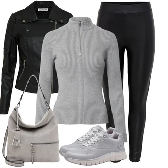 Outfit s Černá/Tmavě zelená Kožené Bund/Motorkářská bunda/Motorkářské Bund/Bunda z Umělé Kůže Noisy may "Vkusný podzimní outfit"