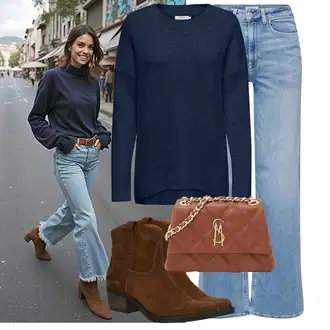 Stil Outfit sa Svjetloplava Traperice Široke Nogavice/Ženske Traperice 7/8 Dužine/Dad Traperice/Traperice s Prorezom/Culotte Traperice/Vintage traperice/Traperice Opuštenog Kroja/Trapez Traperice/Muška majica/Skraćene Traperice Only "Cool jesenski outfit"