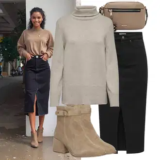 Outfit sa Kaki/Bež/Smeđa/Siva Džemper s rol ovratnikom/Vuneni Džemper/Džemper za dojenje/Jednostavni Džemper/Pulover s Rol Ovratnikom/Džemper Od Kašmira/Basic Džemper Only "Upadljiv izgled za jesen"