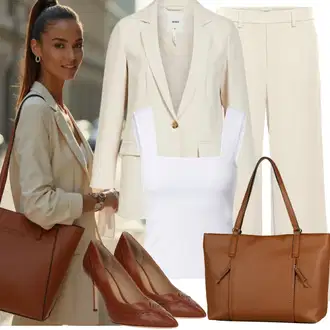 Outfit sa Bež/Kaki Naborane hlače/Marlene Hlača/Lepršave Hlača/Tradicionalna Hlača/Hlača od Kepera/Hlače od muslina/Pamučna Hlača/Široka Hlača/Hlače s Prorezom/Lanene Hlače Object "Trendovska jesenska odjeća"