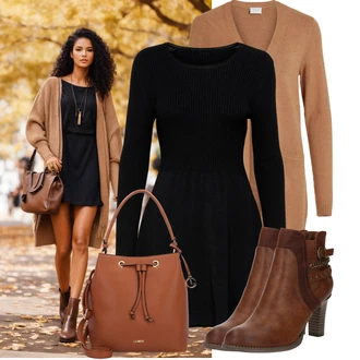 Outfit s Černá Šaty s dlouhým rukávem/Zimní šaty s dlouhým rukávem/Skater šaty/Zimní Pletené Šaty/Pletené Šaty/Svetrové Šaty Only "Cool podzimní outfit"