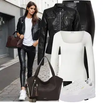 Lesk Outfit s Černá/Červená Motorkářské Bund/Kožené Bund/Motorkářská bunda/Bunda z Umělé Kůže Only "Vkusný podzimní outfit"