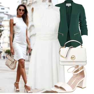 Babydoll, Styl Outfit s Bílá/Krémová Sportovní Šaty/Šaty Do Áčka/Šaty na Uzdu/Šaty na Konfirmaci/Šaty Ze Síťoviny/Průhledné šaty Vera Mont "Oblečení pro volný čas"Look: Babydoll, Disko, Jazz, Příliš oblečený, Slavnostní