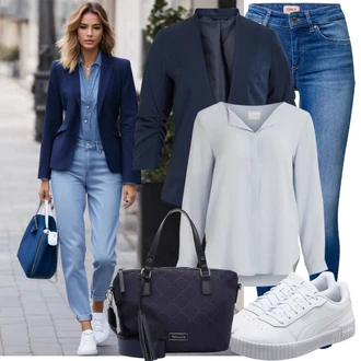 90-ich Skating Outfit sa Svjetloplava/Plava/Siva/Bijela Tanka Tenisica/Kožna Tenisica/Skate cipela/neformalna cipela/Ljetna Tenisica Puma "Lagana odjeća"Look: 90-ich, Nerd, Steampunk, Sportski, Estetika, Skater, Hip Hop, S zakovicama, Skating, Aerobik, Tenis, Skate