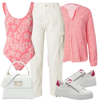 Jesenske Outfiti Poroka Gost mit Bela/Roza Usnjene superge/Superge Nizka/Plato-Sneaker/Ozka superga/Superge Z Bočno Zadrgo MARCO TOZZI "Obleka za jesen"Look: Bar, Koncert, Rave, Šola, Valentinovo, Poroka