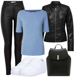 Poletje outfit mit Črna Hlače iz Imitacije Usnja/Pajkice Usnjena pajkica/Leginge v Videzu Usnja/Usnjena Hlača/Skinny Hlače/Lack Pajkica JdY "Obleka za jesen"