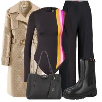outfit mit Črna Culotte Hlačke/Obleka Hlača/Hlače z Visokim Pasom/Marlene Hlača/Hlače iz muslina/Palazzo Hlača/Hlača z Razporkom/Plisirane Hlače/Plisirane spredaj hlač/Široka Hlača/Moderni hlačni kostim/Eleganten hlačni kostim/Hlačna Obleka za Poroko/Svečani Hlačni Kostum/Poslovni hlačni kostim/Športno eleganten hlačni kostim jjxx "Obleka za jesen"