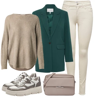 outfit mit Bež/Bela/Khaki Usnjena Jakna/Motoristične Kavbojke/Kavbojke z Razporkom/Kavbojka z Nizkim Pasom/Kavbojka z Nizkim Pasom/Push up Kavbojke/Ozke Kavbojke/Usnjene Čevlje/Termodžinsi Only "Obleka za jesen"