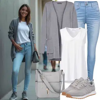 Ležerne kombinacije Šik sa Siva Shopper torba/Torba za nošenje/Torba preko ramena/Torba Za Preko Ramena/Veliki džep/Torba za rame "Odjevni predmet za ljeto"Look: Ležerno, Elegantan, Chic, Premium, Prevelik, klasický, Metalik, Safari, Šik, Vintage, Preodjeven, Vaga