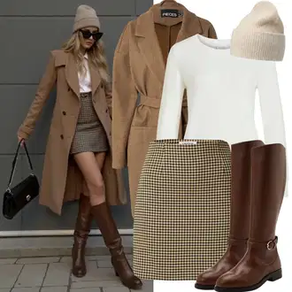 Cowgirl Outfit sa Tamnosmeđa/Smeđa/Bež Čizmica Čizma za Jahanje "Odjeća u jesenskim bojama"Look: Chic, cool, Cowgirl, Elegantan, Prekrasan, Old Money, Western