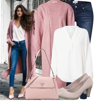 Výstřih na ramena Outfit s Bílá/Krémová Halenka Blůza s knoflíčkem/Halenka s Dlouhým Rukávem/Halenka se Stojatým Límcem/Slip-on Halenka/Oversize Halenka SELECTED FEMME "Vkusný podzimní outfit"