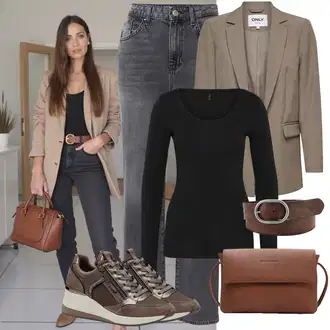 Običan Outfit sa Tamnosiva/Svjetlosiva/Siva Traperice Ravne Nogavice/Skraćene Traperice/Girlfriend Traperice/Muška majica/Traperice s Prorezom/Mom Jean/High Waist Traperice/Traperice Standardnog Kroja/Formalna Košulja/Ženske Traperice 7/8 Dužine/Dad Traperice/Zimska jakna Only "Odjeća u jesenskim bojama"Look: Stil, Rap, cool, 90-ich, Običan, 50-ih godina, Premium