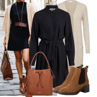 Zakopčaj dolje Outfit sa Crna/Tamnoplava Košulja Haljina/Haljina s Pojasom/Bluza Haljina Vila "Jesenski outfiti"