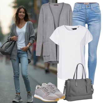 Italský Outfit s Šedá Teniska Kožené Tenisky/Nízká Teniska/Úzká Teniska About You "Outfit pro léto"Look: Bad Taste, Hip Hop, Italský, Skater, Sportovní, Unisex
