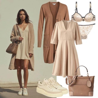 Outfit s Hnědá/Khaki/Šedá/Béžová Kardigan Kašmírový kardigán/Zavinovací svetr Object "Outfit pro léto"