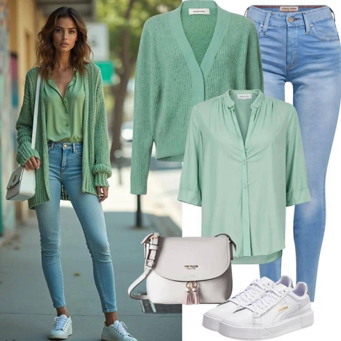 Kombinace Světle zelená/Zelená Oversize Halenka/Dlouhá Halenka/Slip-on Halenka/Žehlení odolná blůza/Jednobarevná Halenka/Tunikové Tričko/Halenka S 3/4 Rukávem Opus kombinovat s Modrá/Tmavě modrá Kožená bunda/Kotníková Bota/Džíny s Rozparkem/Push up Džín/Džíny s Dírou/Kožené bundy levi's ®