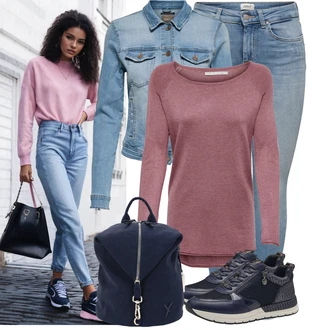 Italský Outfit s Modrá/Tmavě modrá/Šedá Teniska Kožené Tenisky/Nízká Teniska/Úzká Teniska/Tenisky s Bočním Zipem/Letní Tenisky/Bota Na Pěší Turistiku Tamaris "Lehký outfit"Look: Blokování barev, Cool, Italský, Námořní, Venkovní, Chytrý příležitostný, Sportovní, Unisex