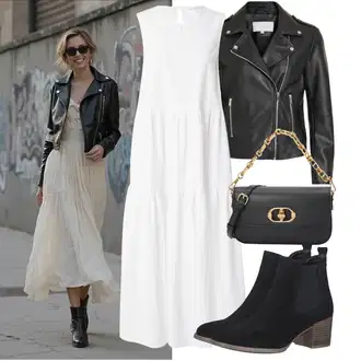 Outfit sa Bijela/Krem Pamučna Haljina/Haljina s Džepom/Pamučna haljina/Duga pletena haljina/Mulet haljina/Haljina od muslina/Nicky Haljina/Haljina s tregerima/Haljina Bez Rukava/Dimljena Haljina MSCH Copenhagen "Savršeno za jesen"