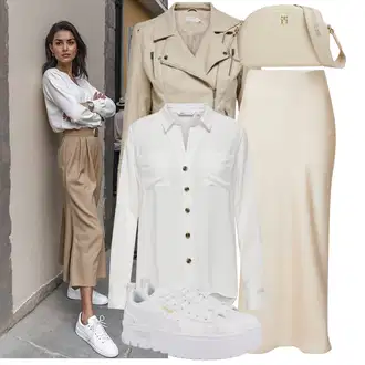 Outfit sa Bež/Kaki/Smeđa Haljina Veći Broj Vila "Upadljiv izgled za jesen"