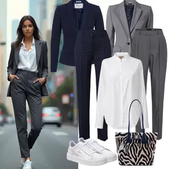 Outfity pro práci S křivkami s Šedá/Světle šedá/Tmavě šedá Kalhoty Veľké Veľkosti/Business Kalhoty/Kalhoty s nášivkou uprostřed/Obleková Kalhoty/Kalhoty s Vysokým Pasem/Marlene Kalhoty/Palazzo Kalhoty/Kalhoty se Štěrbinou/Plisovaná Kalhoty/Plisovaná kalhoty/Široká Kalhoty Object "Perfektní pro podzim"