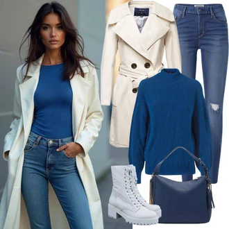 Outfit s Šedá/Krémová/Bílá Šněrovací Kozačka/Plochá Kotníková Bota/Nepromokavá Bota/Teniska s dírkovaným vzorem/Dámská Ponožková Bota/Letní kotníková kozačka/Bojová Bota Lascana "Perfektní pro podzim"